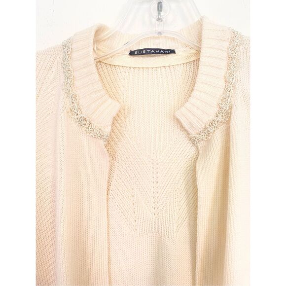 ELIE Tahari 100% Extra Fine Merino Wool Ivory Knit Cardigan - Picture 5 of 12